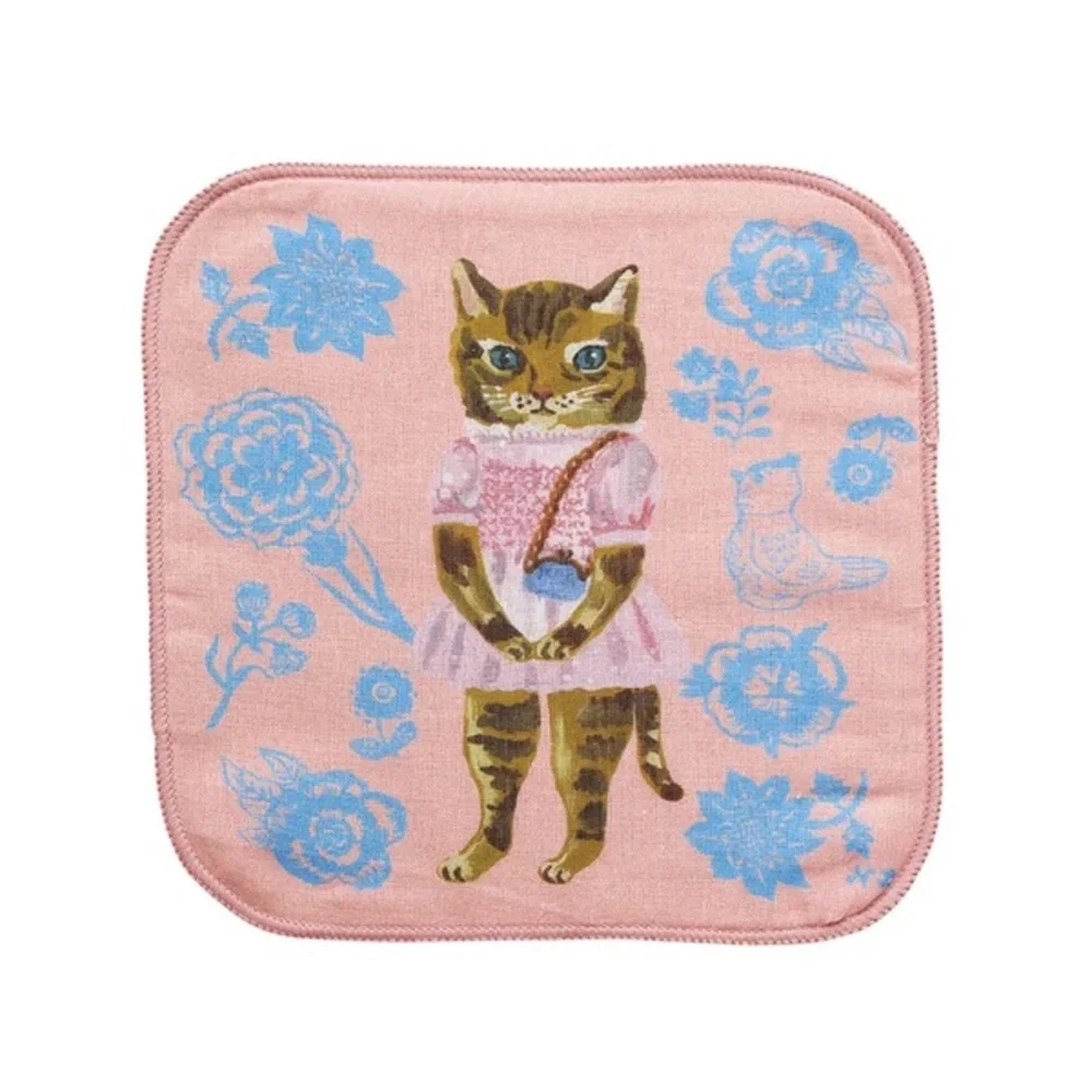 Nathalie Lete! Multi wash cloth mini towel Pink anthropomorphic dressed cat!